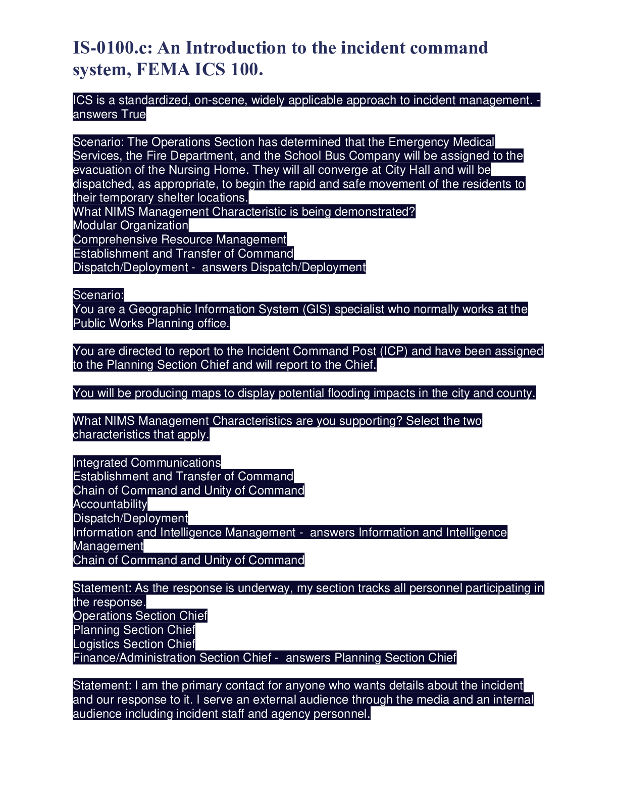 Preview image for IS-0100.c: An Introduction to the incident command system, FEMA ICS 100.